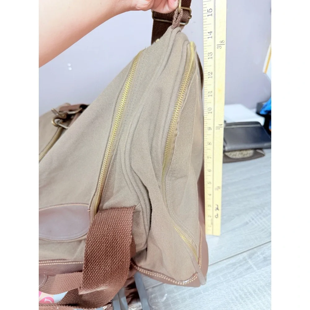 Battenkill Style Canvas Leather Trim Duffle Bag Khaki Brown Travel Weekend Large